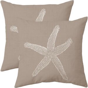 🏖️ Tan Starfish Ocean Print Throw Pillow Covers 18x18 Set of 2 Coastal